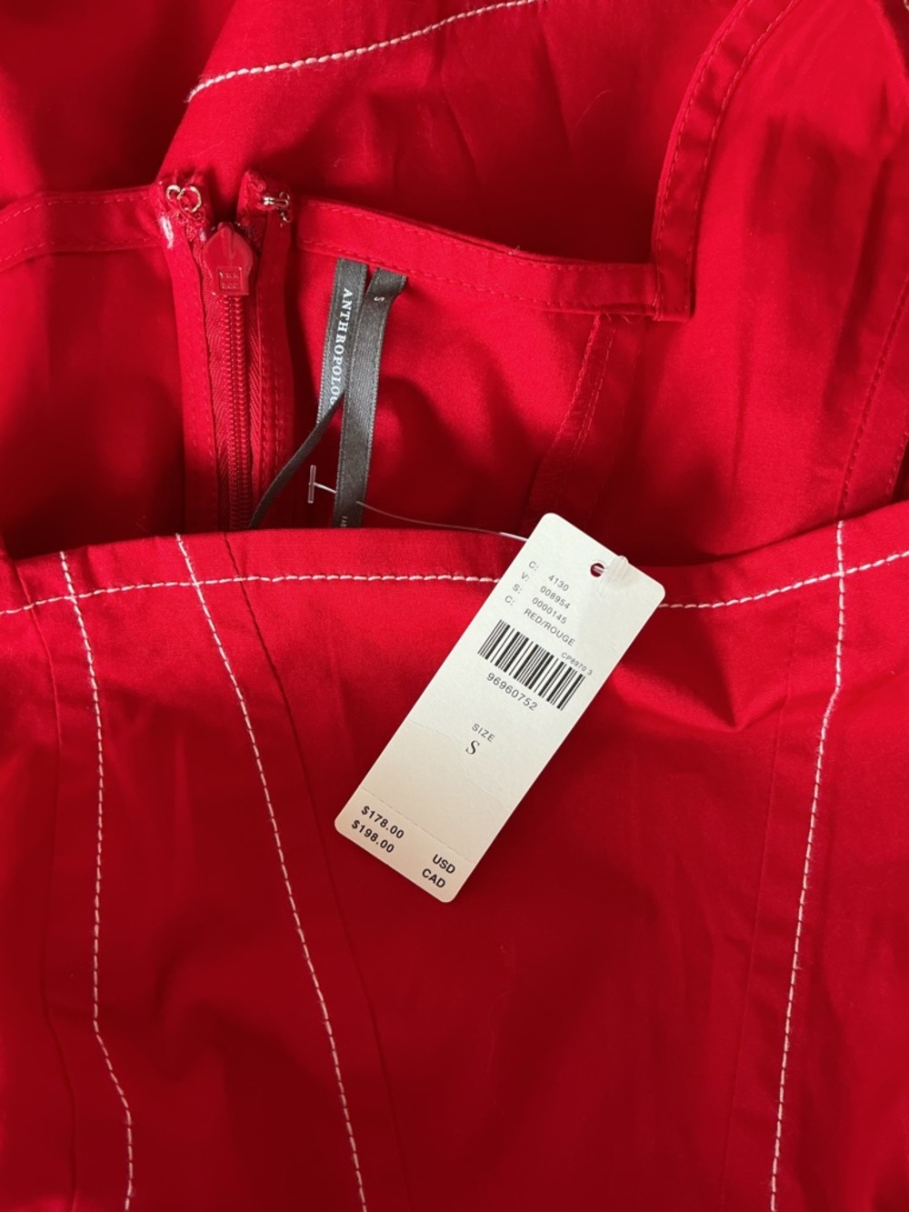 NEW Anthropologie Red Structured Midi Dress Contrast Stitch Pockets Square Neck - Picture 6 of 10